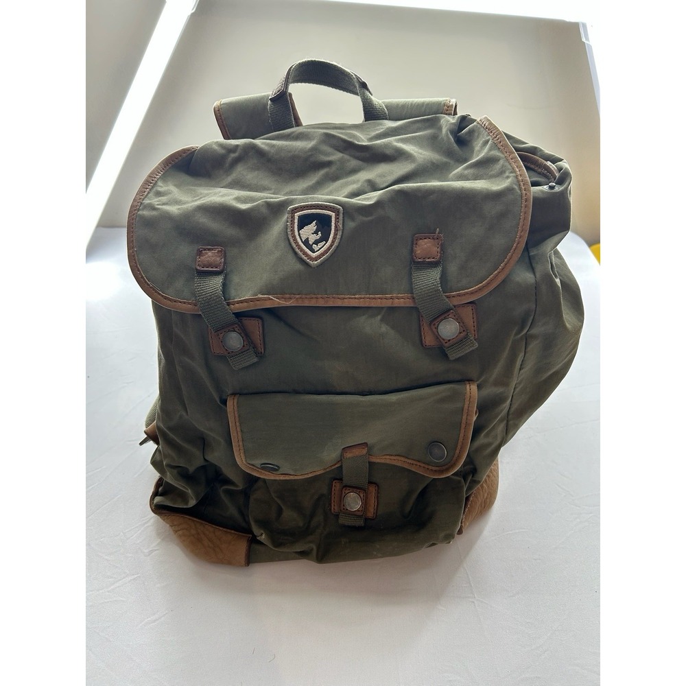 Kuhl Olive Canvas Leather Trim Backpack Outdoors School Day Trip